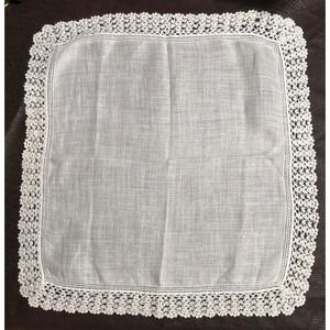 Vintage White‎ Cotton Handkerchief With Crochet Lace Edge 12" Square